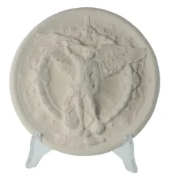 Palais du Rosaire Assiette en plâtre de Saint Michel 15cm avec support acrylique^ Cadre Religieux