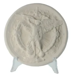 Palais du Rosaire Assiette en plâtre de Saint Michel 15cm avec support acrylique^ Cadre Religieux