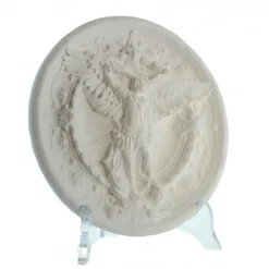Palais du Rosaire Assiette en plâtre de Saint Michel 15cm avec support acrylique^ Cadre Religieux