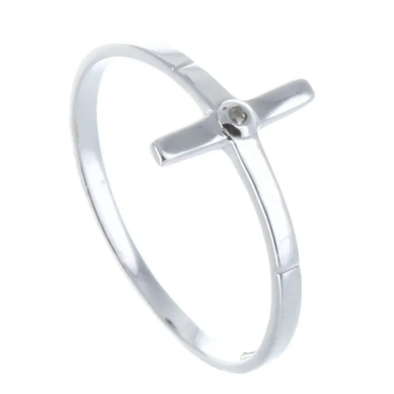 Palais du Rosaire Bague Argent avec une croix et un strass^ Bague Argent