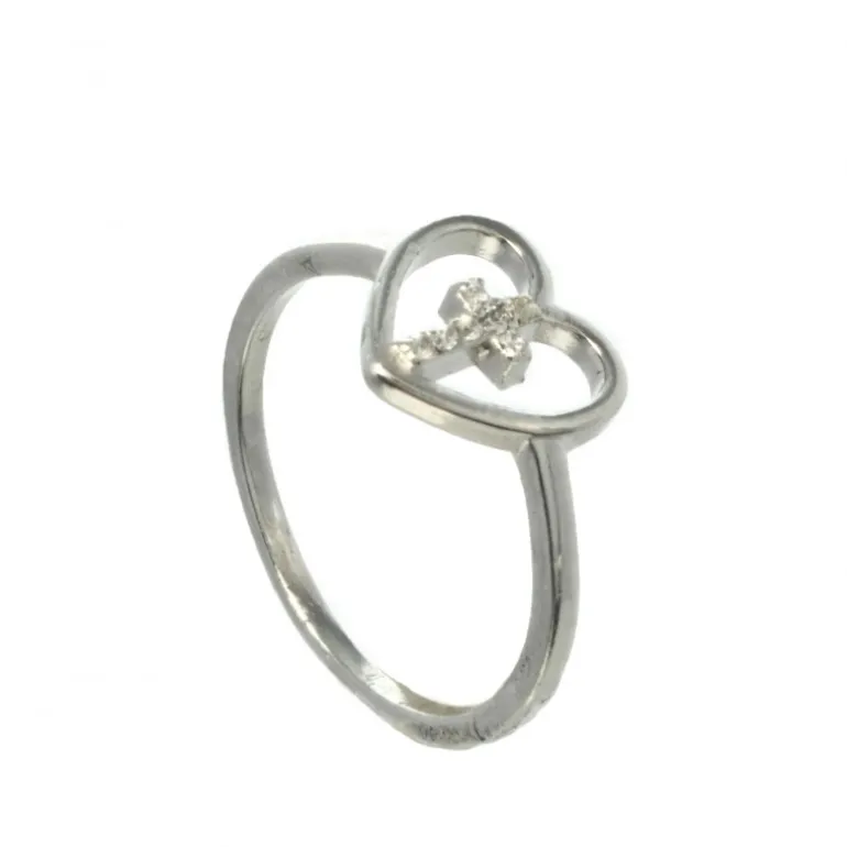 Palais du Rosaire Bague en argent d'une Croix dans un coeur^ Bague Argent