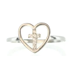 Palais du Rosaire Bague en argent d'une Croix dans un coeur^ Bague Argent