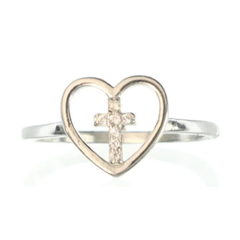 Palais du Rosaire Bague en argent d'une Croix dans un coeur^ Bague Argent