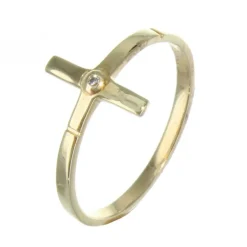 Palais du Rosaire Bague Plaqué Or avec une croix et un zircon^ Bague Plaqué Or