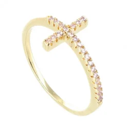 Palais du Rosaire Bague Plaqué Or et croix à strass^ Bague Plaqué Or
