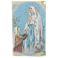 Palais du Rosaire Bloc notes Notre Dame de Lourdes avec couverture en tissu brodé de fil doré^ Marque-Page | Bloc Et Stylo