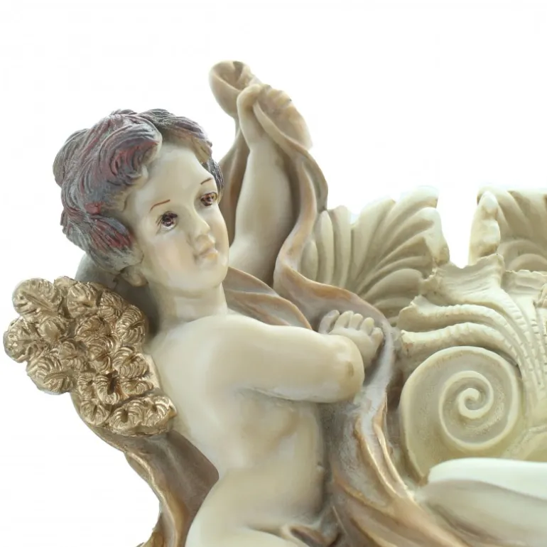 Palais du Rosaire Bénitier Anges en résine dorée 32cm^ Bénitier