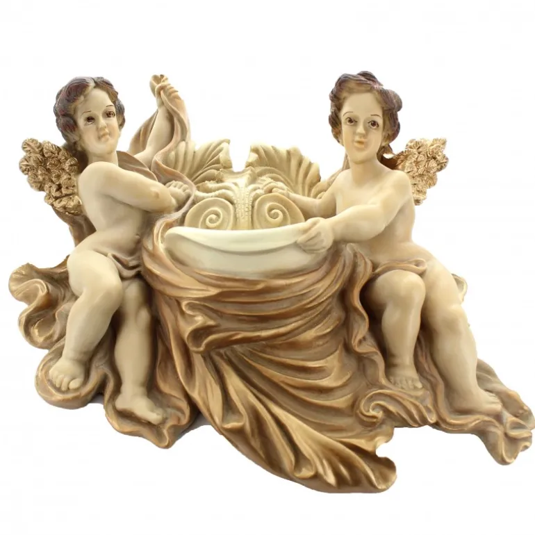 Palais du Rosaire Bénitier Anges en résine dorée 32cm^ Bénitier