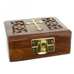 Palais du Rosaire Boîte à chapelet en bois avec croix en laiton 8cm^ Boîte À Chapelet