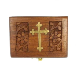 Palais du Rosaire Boîte à chapelet en bois avec croix en laiton 8cm^ Boîte À Chapelet