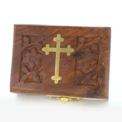 Palais du Rosaire Boîte à chapelet en bois avec croix en laiton 8cm^ Boîte À Chapelet