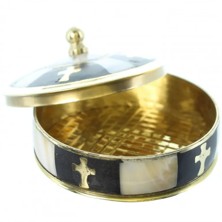 Palais du Rosaire Boîte à chapelet ronde en nacre et laiton^ Boîte À Chapelet