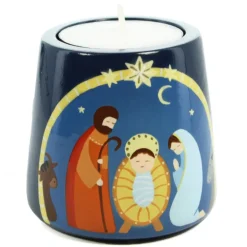 Palais du Rosaire Bougeoir de la Nativité en bois naturel peint à la main avec bougie^ Décoration De Noël | Bougie De Dévotion