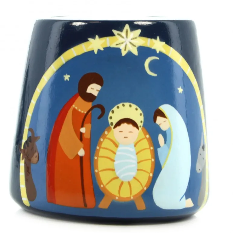 Palais du Rosaire Bougeoir de la Nativité en bois naturel peint à la main avec bougie^ Décoration De Noël | Bougie De Dévotion
