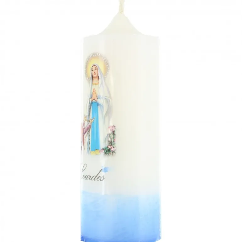 Palais du Rosaire Bougie blanche avec motif Apparition de Lourdes 6x15cm^ Bougie De Dévotion