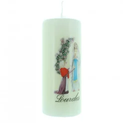 Palais du Rosaire Bougie couleur ivoire avec motif Apparition de Lourdes 5x12cm^ Bougie De Dévotion