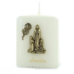 Palais du Rosaire Bougie cubique avec l'Apparition de Lourdes en métal doré^ Bougie De Dévotion