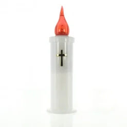 Palais du Rosaire Bougie LED avec croix dorée et flamme rouge^ Bougie Électrique
