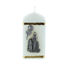 Palais du Rosaire Bougie religieuse carrée Apparition de Lourdes argentée 6 cm^ Bougie De Dévotion