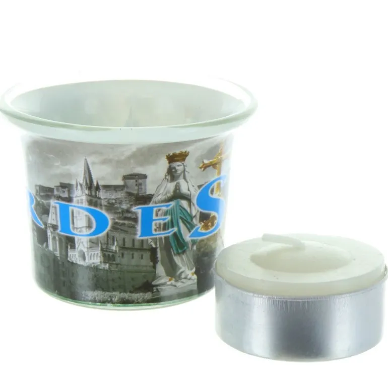 Palais du Rosaire Bougie votive avec un bougeoir décoré Lourdes 4cm^ Bougeoir