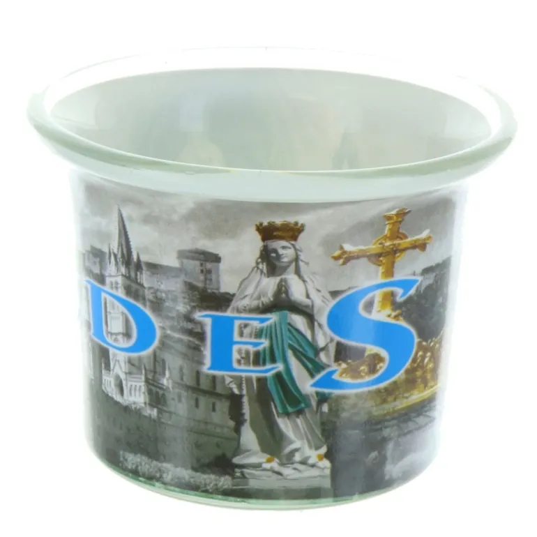 Palais du Rosaire Bougie votive avec un bougeoir décoré Lourdes 4cm^ Bougeoir