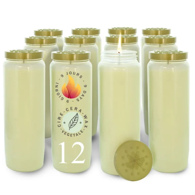 Palais du Rosaire 12 Bougies de neuvaine blanches en cire végétale sans odeur^ Bougie Neuvaine