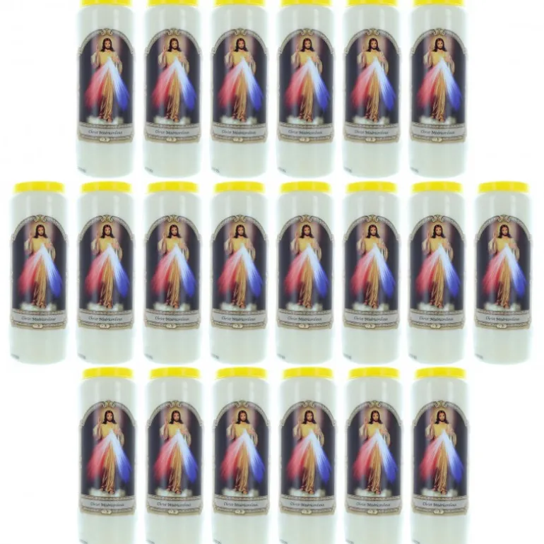 Palais du Rosaire 20 Bougies de Neuvaine Christ Miséricordieux 17,5cm^ Bougie Neuvaine