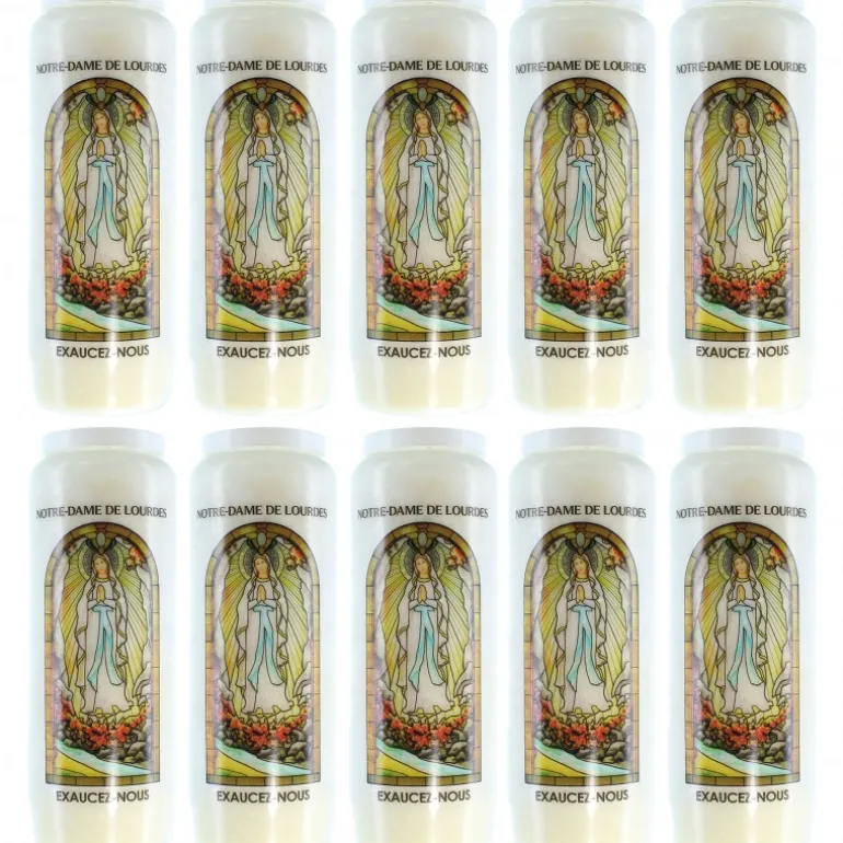 Palais du Rosaire 10 Bougies de Neuvaine de Notre Dame de Lourdes avec prières au dos^ Bougie Neuvaine