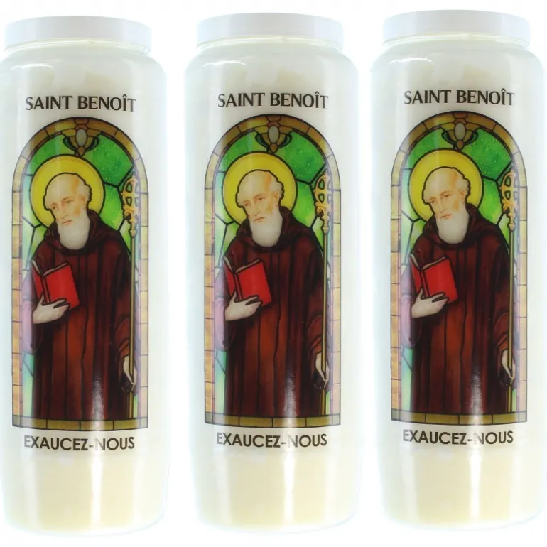 Palais du Rosaire 3 Bougies de Neuvaine de Saint Benoît avec prières^ Bougie Neuvaine