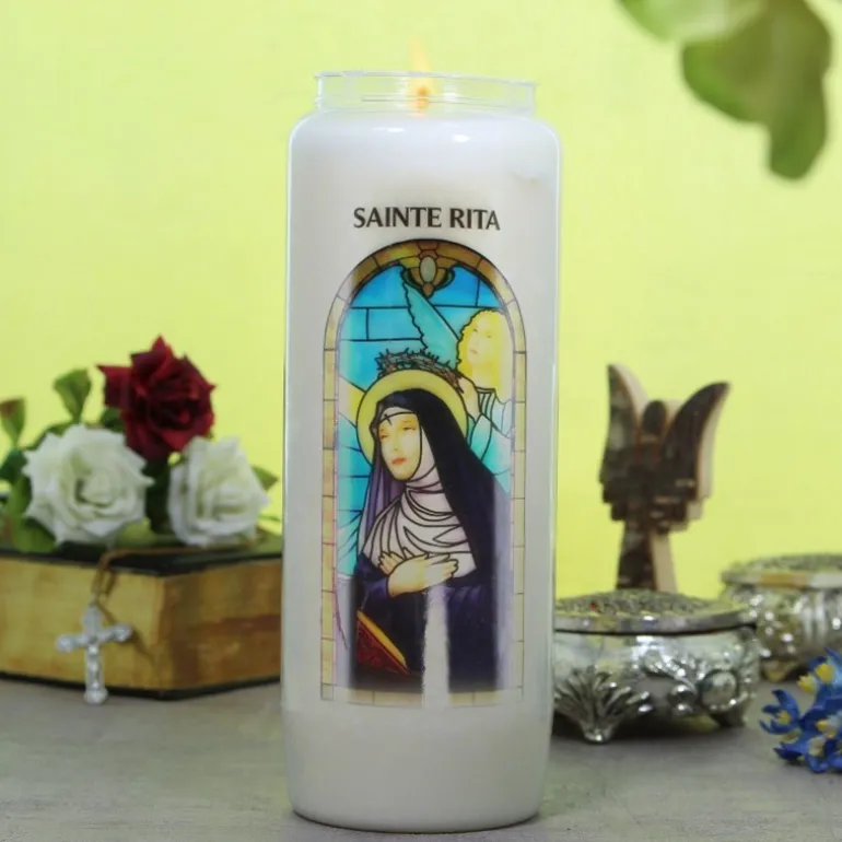 Palais du Rosaire 3 Bougies de Neuvaine de Sainte Rita avec prières^ Bougie Neuvaine