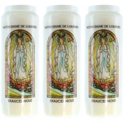 Palais du Rosaire 3 Bougies Neuvaine de Notre Dame de Lourdes avec prières au dos^ Bougie Neuvaine