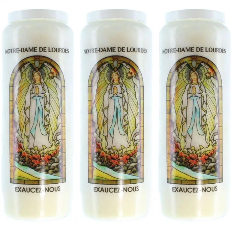 Palais du Rosaire 3 Bougies Neuvaine de Notre Dame de Lourdes avec prières au dos^ Bougie Neuvaine