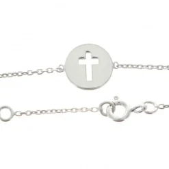Palais du Rosaire Bracelet argent 16 cm avec une médaille ronde croix ajourée^ Bracelet Argent