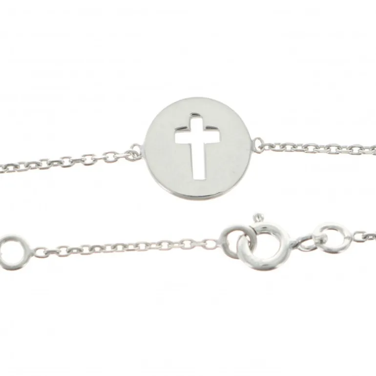 Palais du Rosaire Bracelet argent 16 cm avec une médaille ronde croix ajourée^ Bracelet Argent