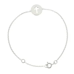 Palais du Rosaire Bracelet argent 16 cm avec une médaille ronde croix ajourée^ Bracelet Argent