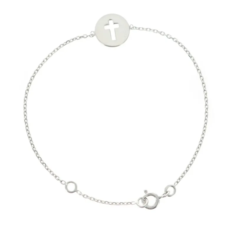 Palais du Rosaire Bracelet argent 16 cm avec une médaille ronde croix ajourée^ Bracelet Argent