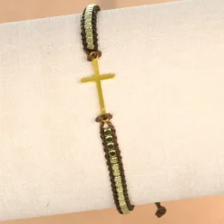Palais du Rosaire Bracelet avec croix en acier doré monté sur corde ajustable^ Bracelet Fantaisie