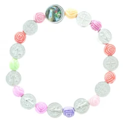 Palais du Rosaire Bracelet avec grains multicolor et médaille de Saint Benoît^ Bracelet Fantaisie