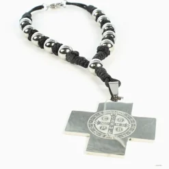 Palais du Rosaire Bracelet avec une croix en acier de Saint Benoit^ Bracelet Fantaisie