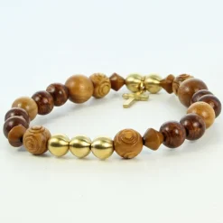 Palais du Rosaire Bracelet bois, laiton et croix dorée^ Bracelet Fantaisie