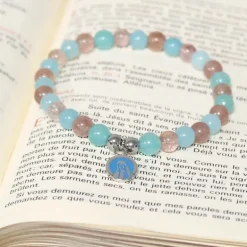 Palais du Rosaire Bracelet de la Vierge de Lourdes en pierres Aquamarine et Quartz rose^ Bracelet Fantaisie