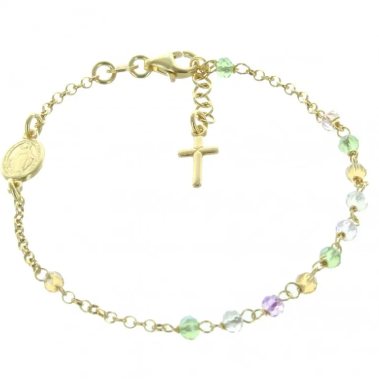 Palais du Rosaire Bracelet de la Vierge Miraculeuse en Argent doré avec des perles Swarovski^ Bracelet Argent