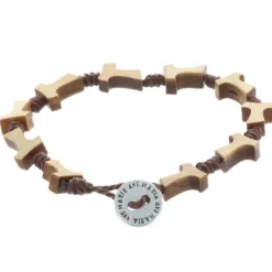 Palais du Rosaire Bracelet dizainier corde, bois et croix de Tau^ Bracelet Dizainier