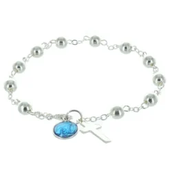 Palais du Rosaire Bracelet dizainier de Lourdes plaqué argent avec une croix et une médaille émaillée bleue de la Vierge^ Bracelet Argent