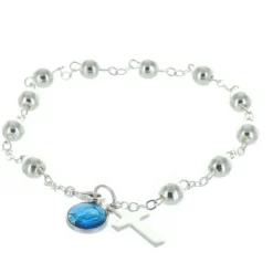 Palais du Rosaire Bracelet dizainier de Lourdes plaqué argent avec une croix et une médaille émaillée bleue de la Vierge^ Bracelet Argent
