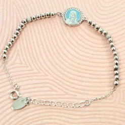 Palais du Rosaire Bracelet dizainier en argent avec médaille de la vierge bleue et strass^ Bracelet Dizainier | Bracelet Argent