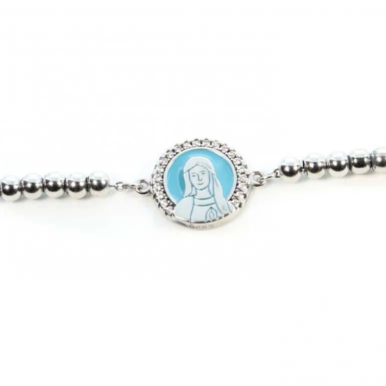 Palais du Rosaire Bracelet dizainier en argent avec médaille de la vierge bleue et strass^ Bracelet Dizainier | Bracelet Argent