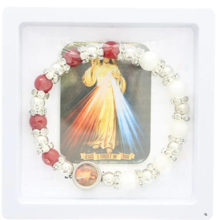 Palais du Rosaire Bracelet du Christ Miséricordieux en pierres semi-précieuses^ Bracelet Fantaisie