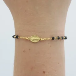 Palais du Rosaire Bracelet en argent rhodié doré avec médaille miraculeuse et croix^ Bracelet Argent