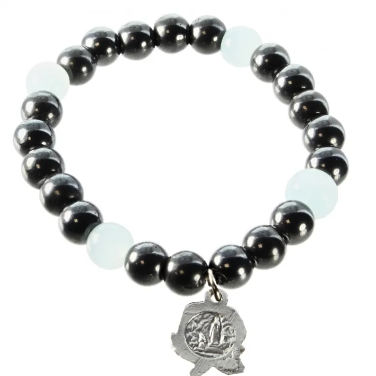 Palais du Rosaire Bracelet en hématite et perles de couleur avec médaille de l'Apparition de Lourdes^ Bracelet Fantaisie